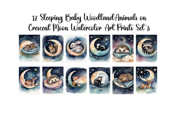 Download Set of 12 "Sleeping Woodland Baby Animal - Woodland baby animal Collection