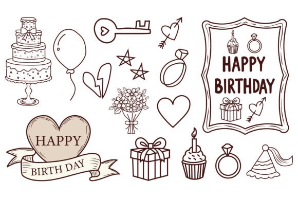 Download Set of Hand Drawn Doodles for Birthday - Drawn Collection