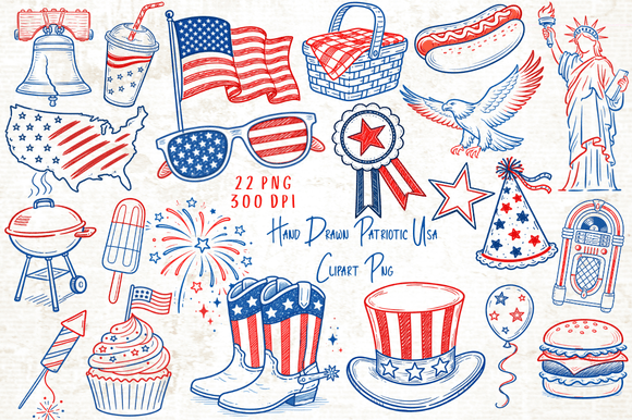 Download Hand Drawn Patriotic USA Clipart PNG - Drawn Collection