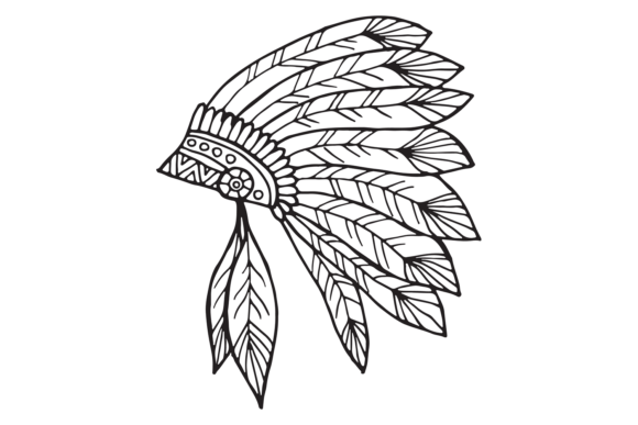 Download Native American Headdress. Hand Drawn Fe - Drawn Collection